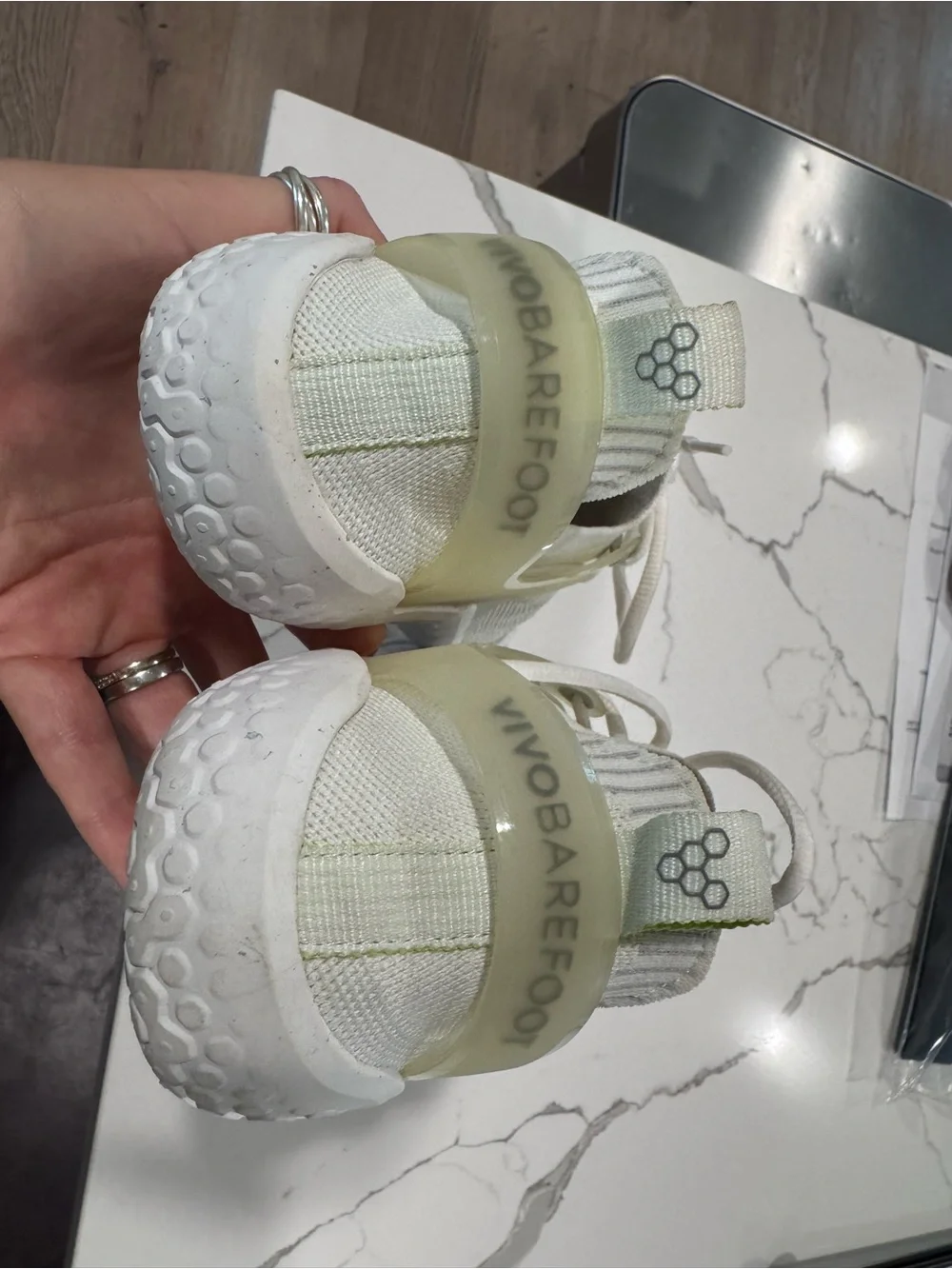 Vivo Barefoot Women’s White Mesh Minimalist Sneakers with Lime Pull Tab